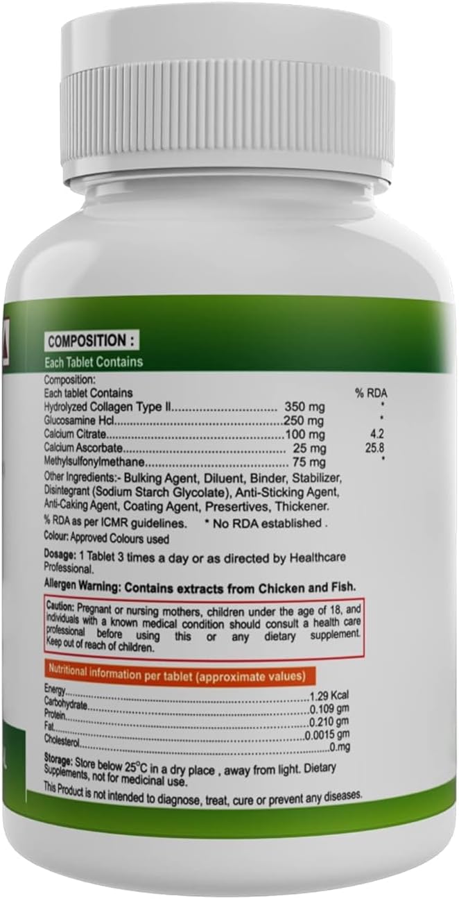 Joint Support Supplement with Collagen Type 2, Glucosamine, Calcium, MSM - 60 Capsules