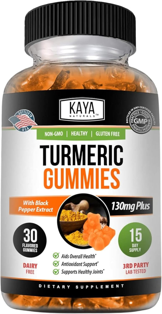 Joint Support Turmeric Gummies - 30 Count with Ginger and Black Pepper Extract for Enhanced Absorption | Pure Turmeric Curcumin Gummy Supplement by Kaya Naturals