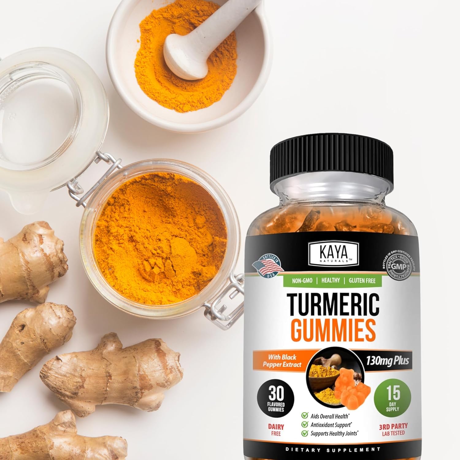 Joint Support Turmeric Gummies - 30 Count with Ginger and Black Pepper Extract for Enhanced Absorption | Pure Turmeric Curcumin Gummy Supplement by Kaya Naturals