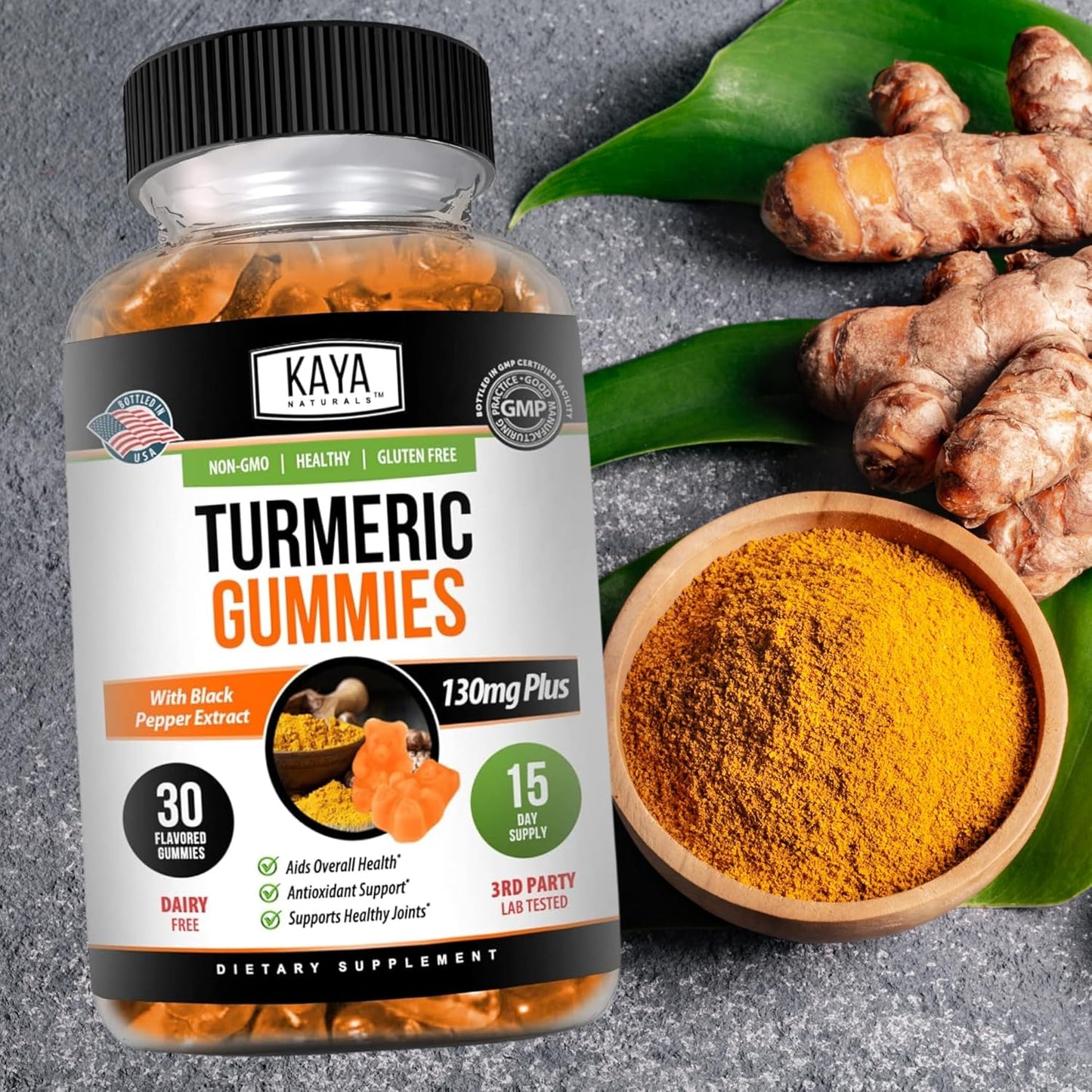 Joint Support Turmeric Gummies - 30 Count with Ginger and Black Pepper Extract for Enhanced Absorption | Pure Turmeric Curcumin Gummy Supplement by Kaya Naturals