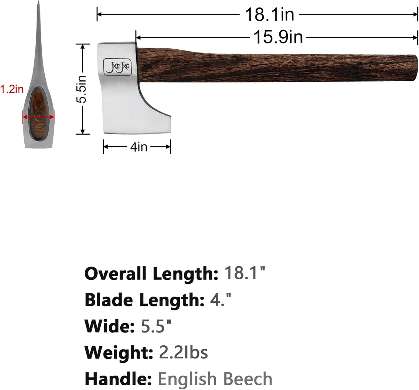 JXE JXO Woopecker Throwing Hatchet - 1.58Lbs Head, 18" Handle - Ideal for Axe Throwing Competitions