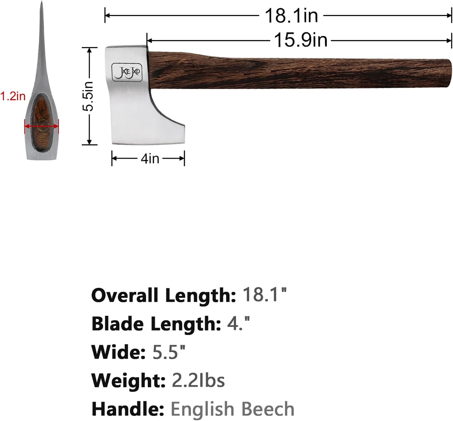 JXE JXO Woopecker Throwing Hatchet - 1.58Lbs Head, 18" Handle - Ideal for Axe Throwing Competitions