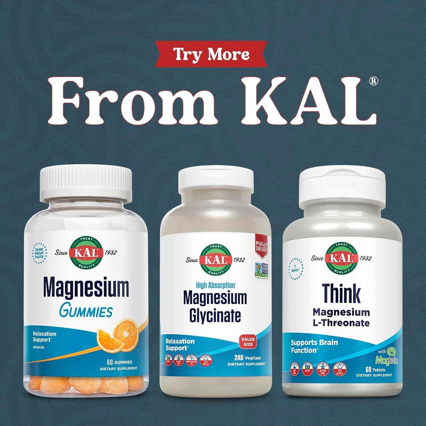 KAL Magnesium Glycinate, New & Improved Fully Chelated High Absorption Formula with BioPerine, Bisglycinate Chelate for Stress, Relaxation, Muscle & Bone Health Support, 60 Servings, 240 VegCaps