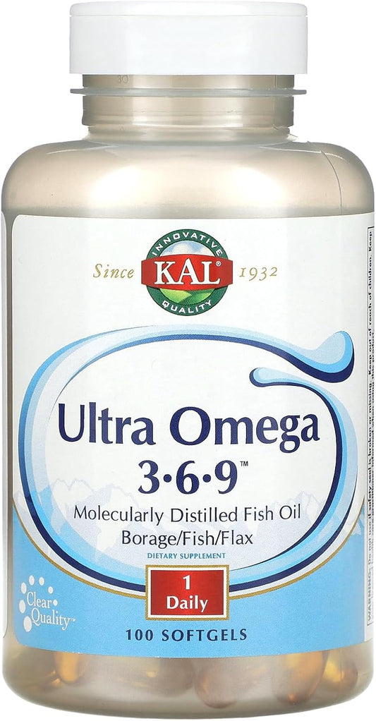 Kal Ultra Omega 3-6-9 Softgels - 100 Count for Heart Health and Joint Support