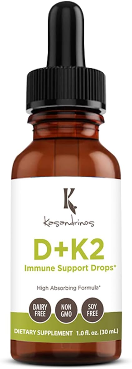 KASANDRINOS Vitamin D3 + K2 Supplement for Bone Health, Immune Support, Hair Skin, and Nails - 1 FL Oz (30 ml) Pack of 1