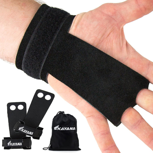 KAYANA Leather Gymnastics Hand Grips - 2 Hole Design for Palm Protection and Wrist Support in Cross Training, Weightlifting, and More