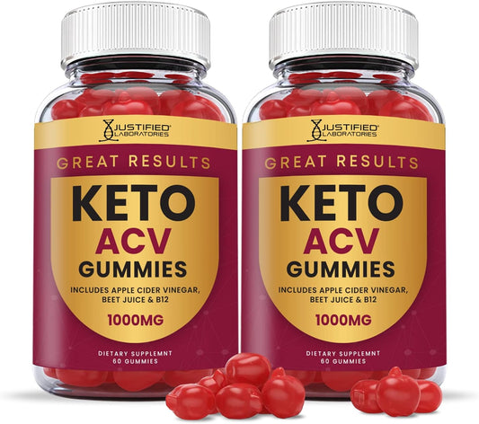 Keto ACV Gummies 1000MG with Pomegranate Juice & Beet Root B12 - 2 Pack for Great Results by Justified Laboratories