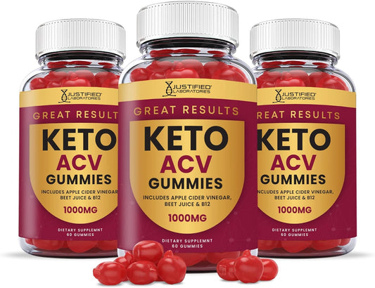 Keto ACV Gummies 3 Pack 1000MG Advanced Formula with Pomegranate Beet Juice Powder - Vegan Non GMO - 180 Gummys