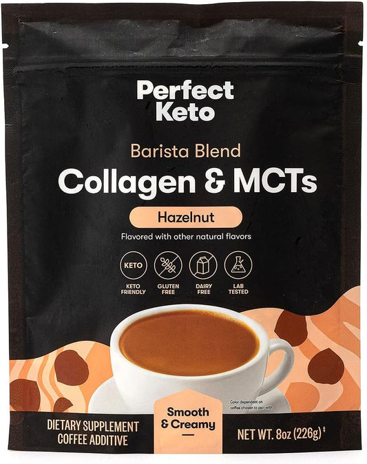 Keto Barista Blend Collagen Coffee Creamer Powder with MCT Oil - Dairy Free, Low Sugar, Grass Fed - Energy & Skin, Hair, Nail Support - Hazelnut Flavor