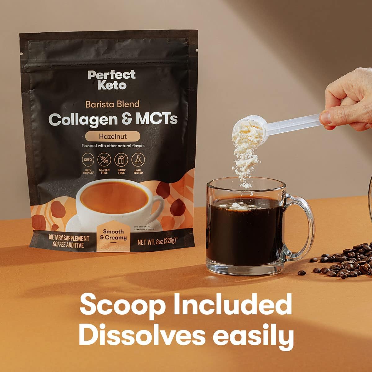 Keto Barista Blend Collagen Coffee Creamer Powder with MCT Oil - Dairy Free, Low Sugar, Grass Fed - Energy & Skin, Hair, Nail Support - Hazelnut Flavor