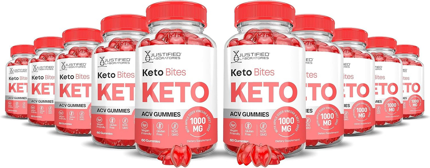 Keto Bites ACV Gummies 10 Pack - Advanced Formula with 1000MG Apple Cider Vinegar, Pomegranate, Beet Juice Powder, B12 - Vegan & Non GMO