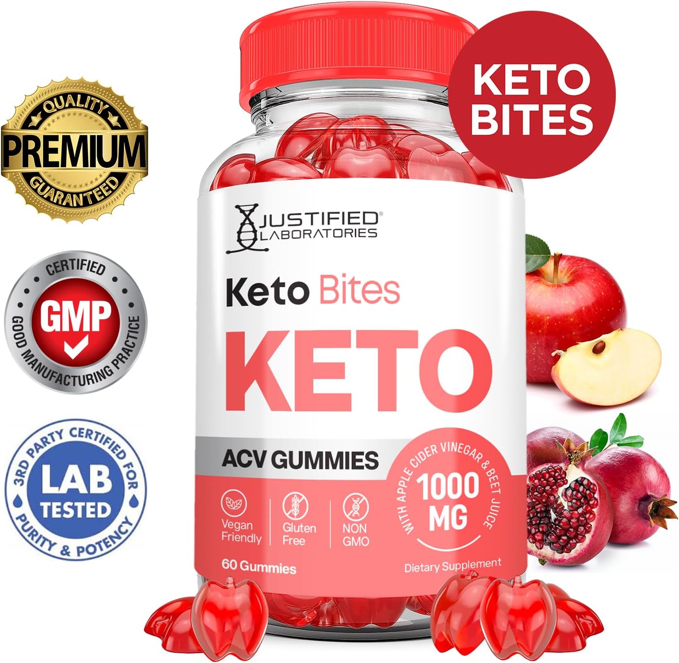 Keto Bites ACV Gummies 10 Pack - Advanced Formula with 1000MG Apple Cider Vinegar, Pomegranate, Beet Juice Powder, B12 - Vegan & Non GMO