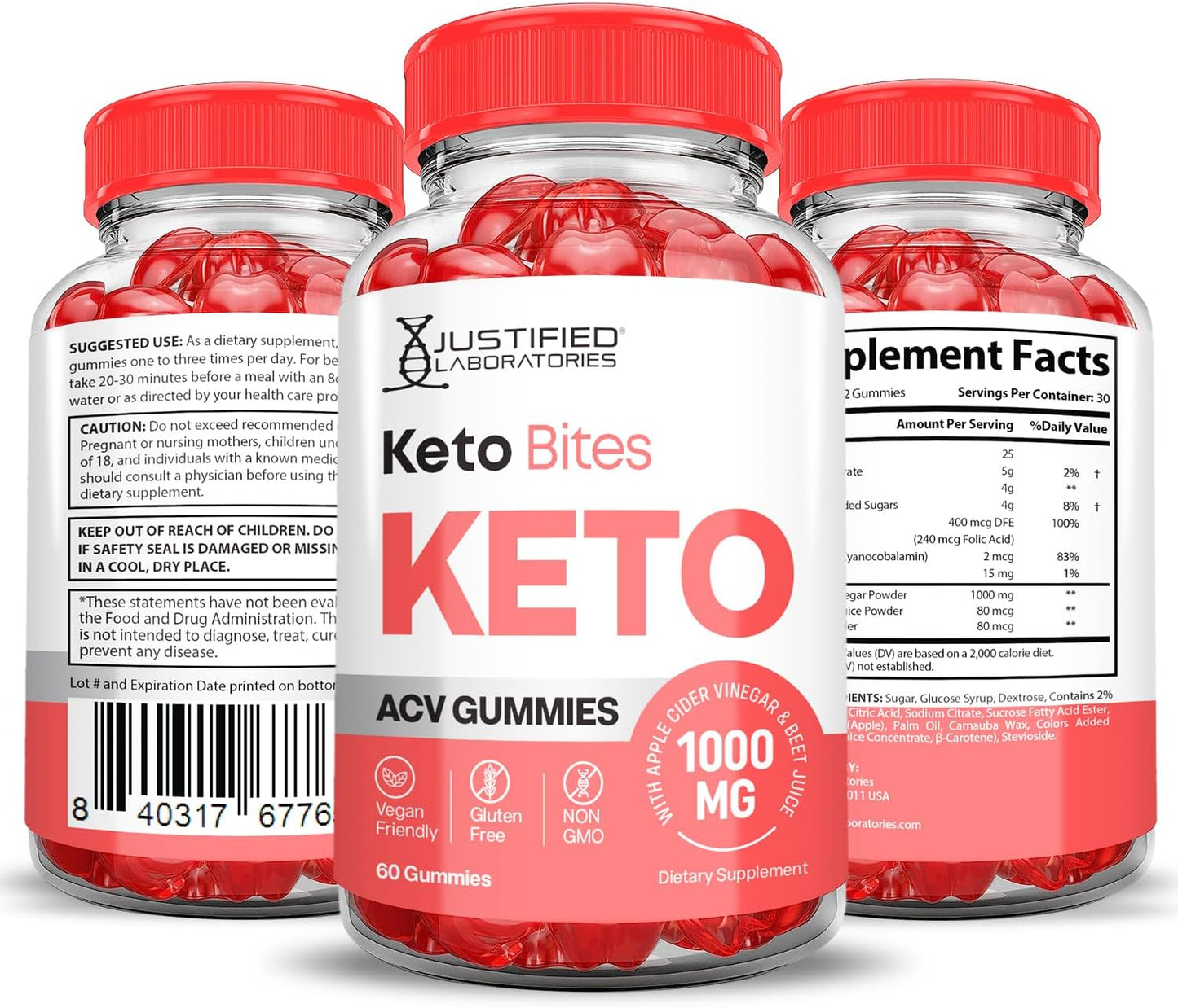 Keto Bites ACV Gummies 10 Pack - Advanced Formula with 1000MG Apple Cider Vinegar, Pomegranate, Beet Juice Powder, B12 - Vegan & Non GMO