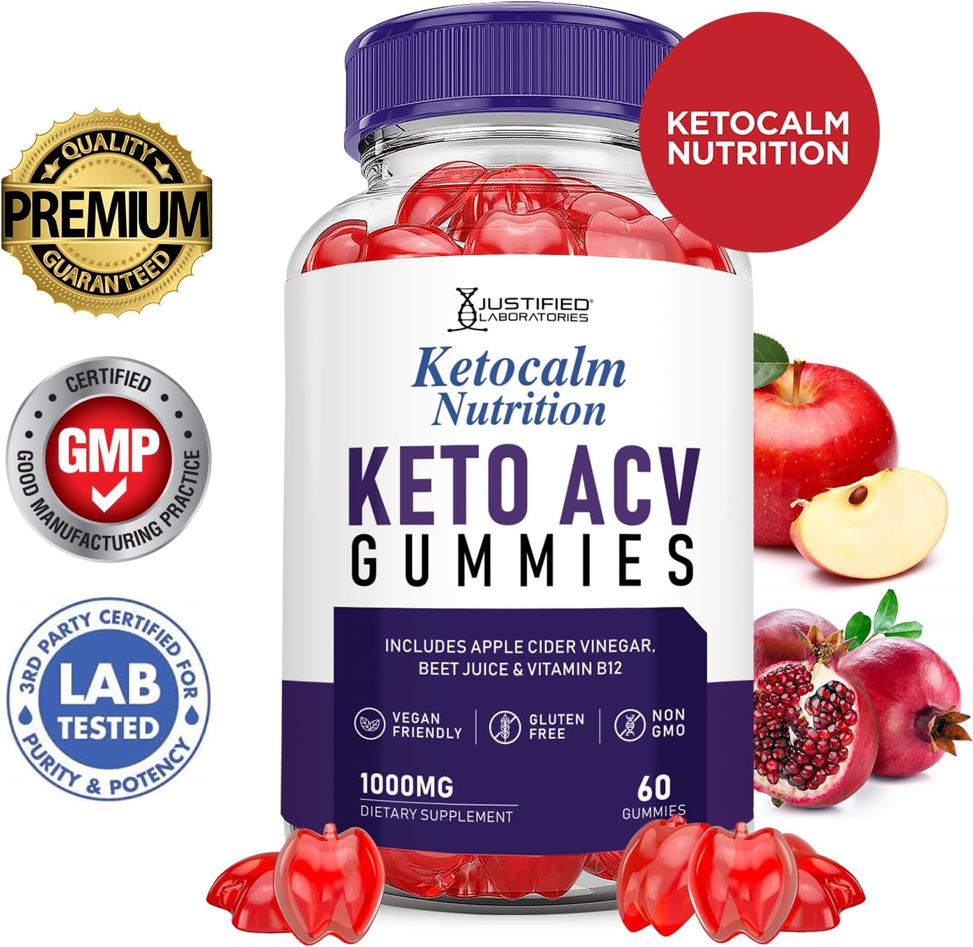 Keto Calm Nutrition Ketocalm Gummies with ACV & Pomegranate - 1000MG Formula - Vegan & Non GMO - 60 Gummys