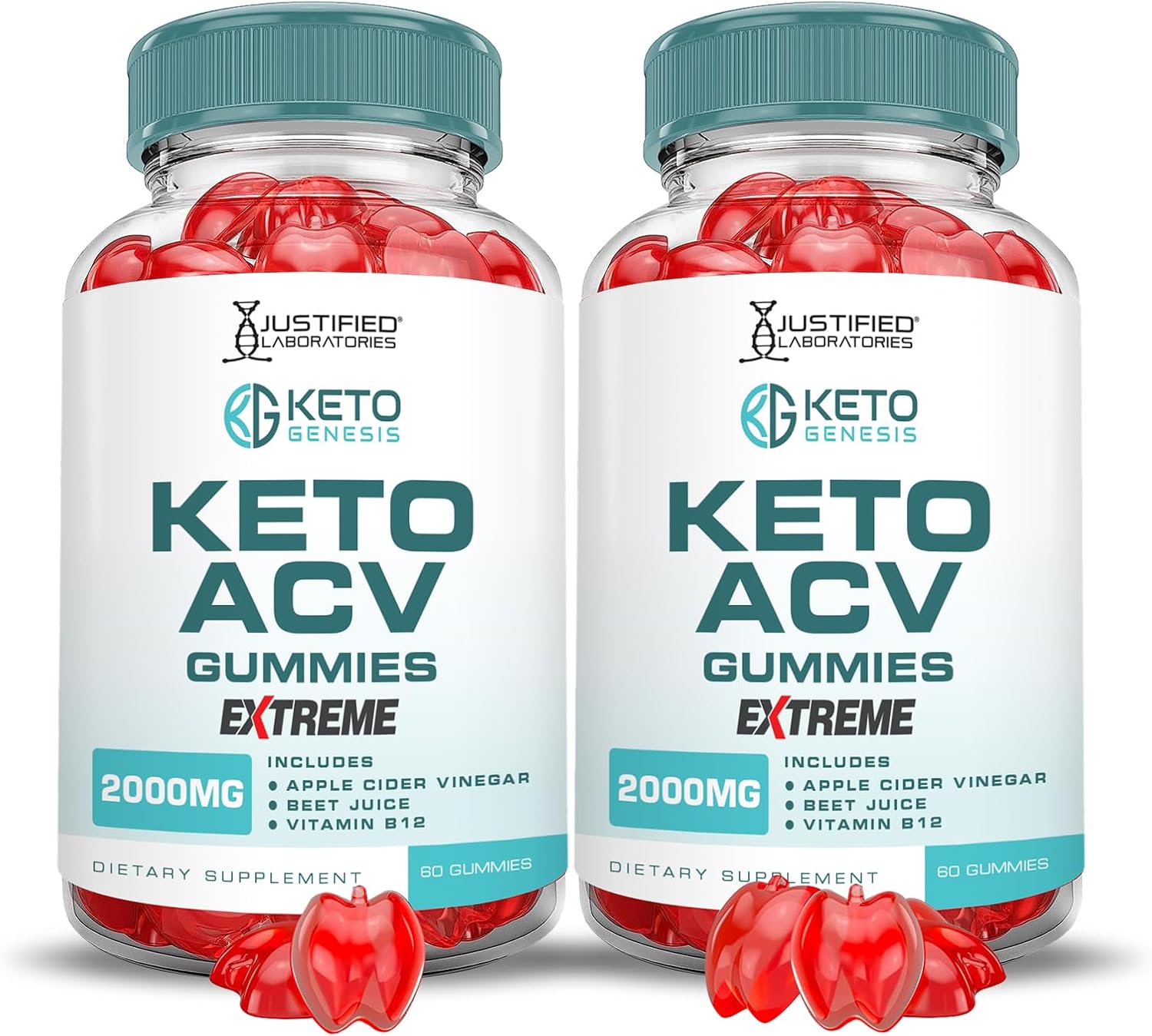 Keto Genesis ACV Gummies Extreme 2000MG (2 Pack) - Apple Cider Vinegar Pomegranate B12 Vegan Non GMO - 120 Gummys