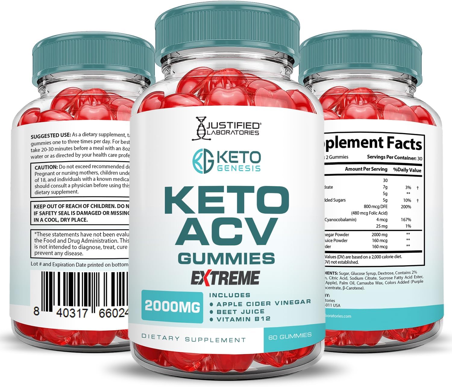 Keto Genesis ACV Gummies Extreme 2000MG (2 Pack) - Apple Cider Vinegar Pomegranate B12 Vegan Non GMO - 120 Gummys