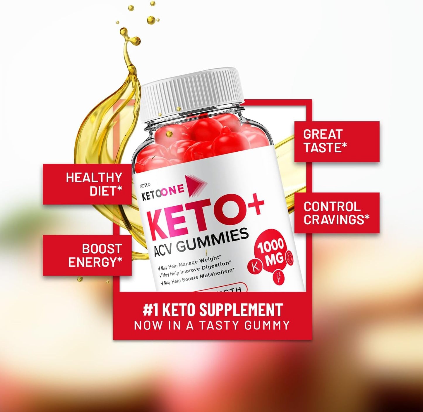 Keto One Gummies with Apple Cider Vinegar for Weight Management - Advanced Formula with Vitamin B12 (60 Gummies)