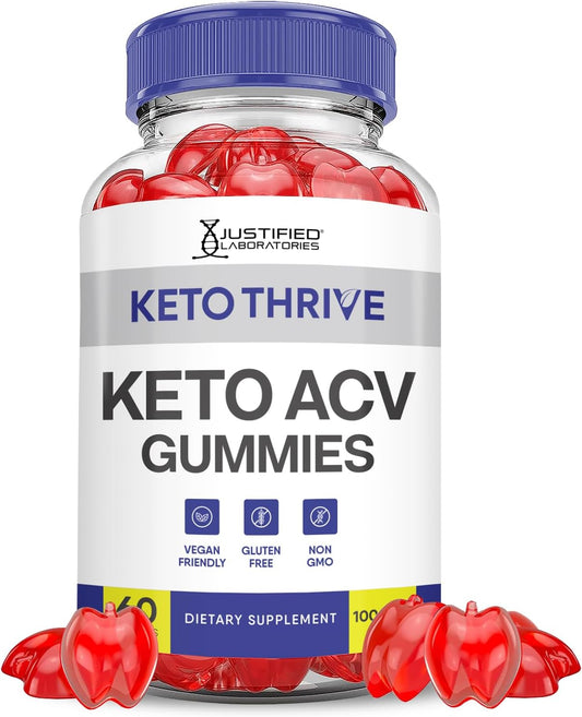 Keto Thrive ACV Gummies 1000MG with Pomegranate Beet Juice B12 - 60 Vegan Non GMO Gummies