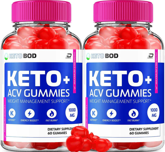 KetoBod Gummies Supplement with Apple Cider Vinegar for Weight Management - 1000MG ACV Gummies with Vitamin B12 (2 Pack - 120 Gummies)