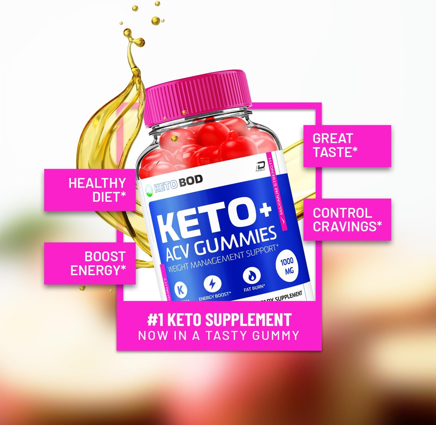 KetoBod Gummies Supplement with Apple Cider Vinegar for Weight Management - 1000MG ACV Gummies with Vitamin B12 (2 Pack - 120 Gummies)