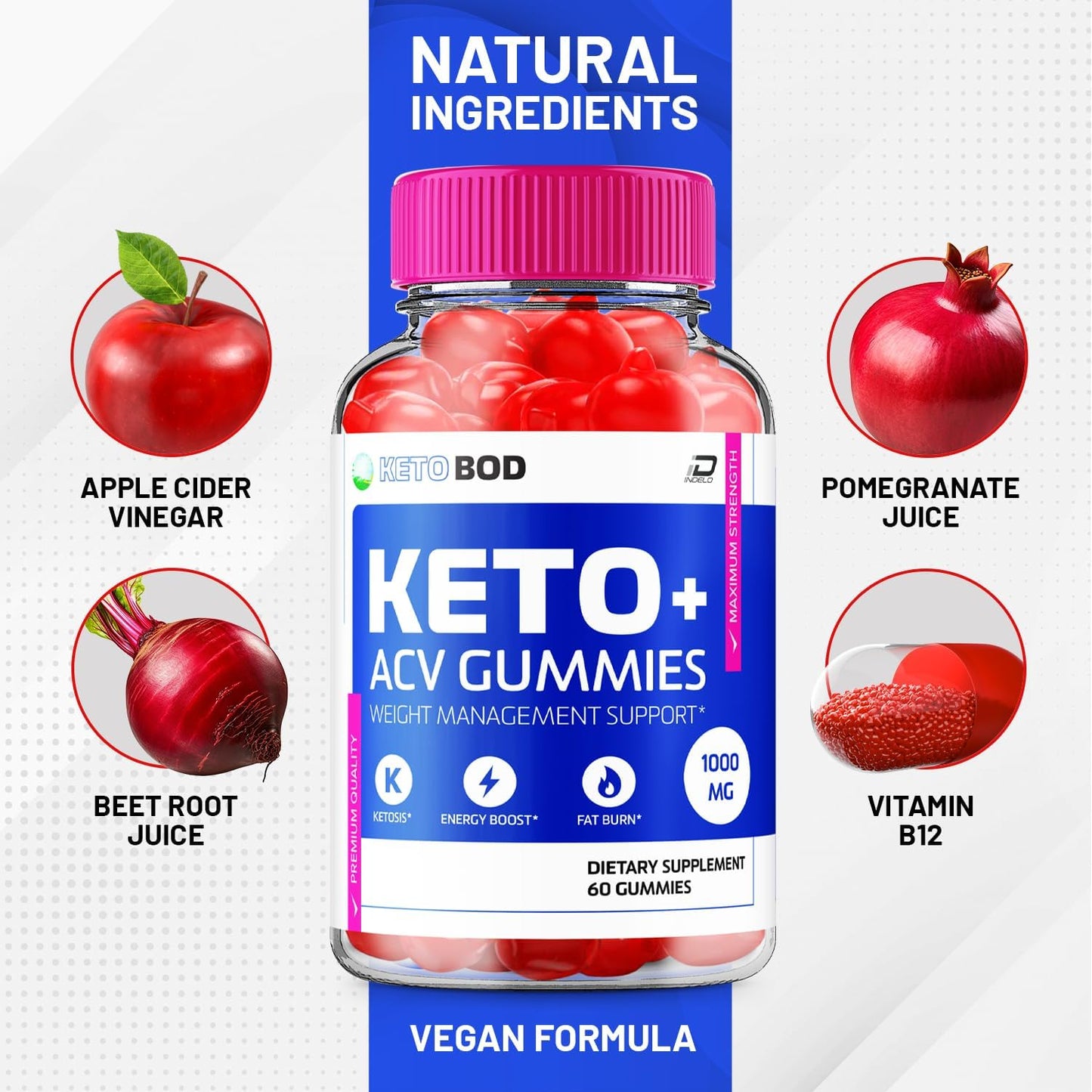 KetoBod Gummies Supplement with Apple Cider Vinegar for Weight Management - 1000MG ACV Gummies with Vitamin B12 (2 Pack - 120 Gummies)