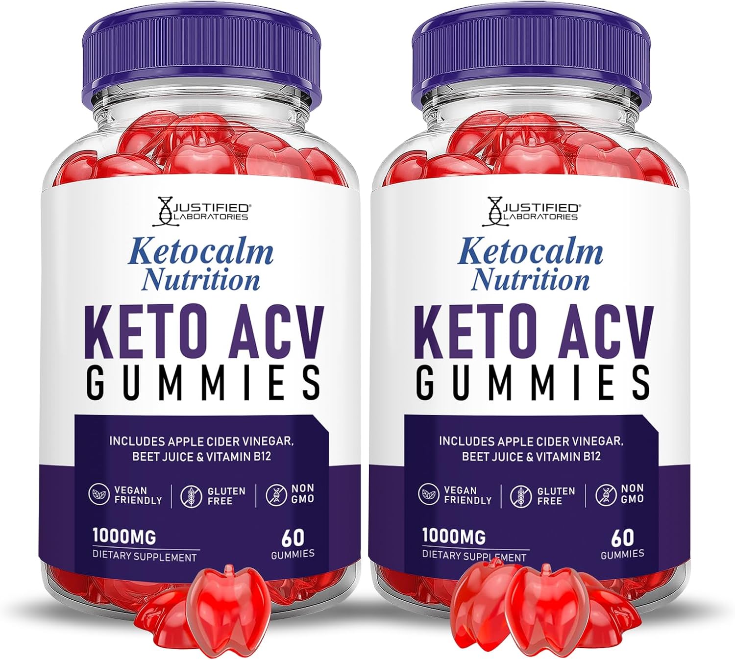 Ketocalm Nutrition Keto Gummies (2 Pack) 1000MG ACV Formula with Pomegranate Beet Juice - Vegan Non GMO - 120 Gummies
