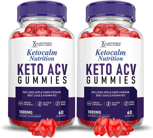 Ketocalm Nutrition Keto Gummies (2 Pack) 1000MG ACV Formula with Pomegranate Beet Juice - Vegan Non GMO - 120 Gummies