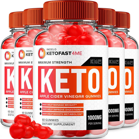 KetoFast4Me ACV Gummies (5 Pack) - Advanced Apple Cider Vinegar for Weight Management with Vitamin B12 - 1000mg (300 Gummies)
