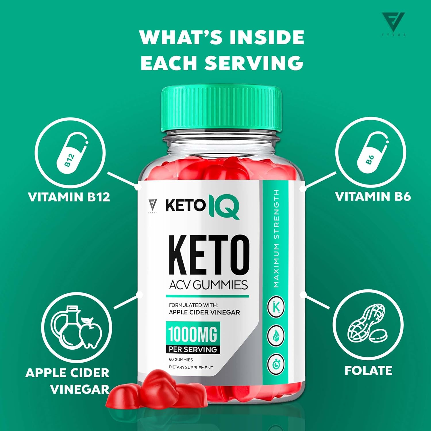 KetoIQ Apple Cider Vinegar Gummies for Advanced  Slimming Formula  Support - 1000MG Formula with Folic Acid and Beet Root - 60 Gummies