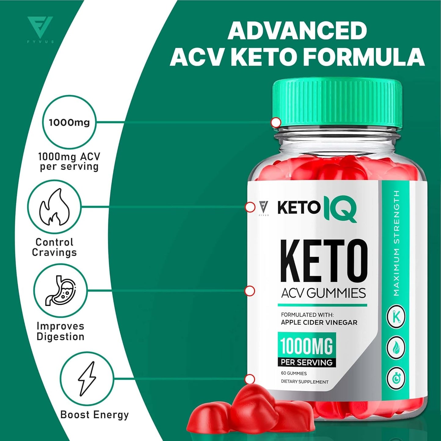 KetoIQ Apple Cider Vinegar Gummies for Advanced  Slimming Formula  Support - 1000MG Formula with Folic Acid and Beet Root - 60 Gummies