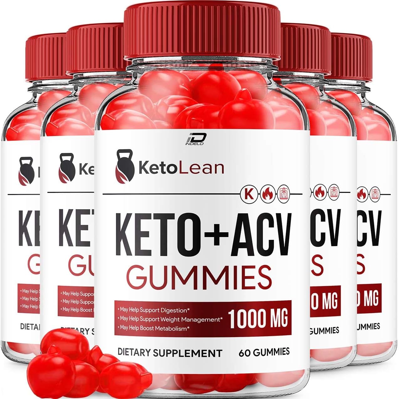 KetoLean + ACV Gummies Supplement - Apple Cider Vinegar 1000MG, B12, Lean Keto Gummies - 5 Pack (300 Gummies)
