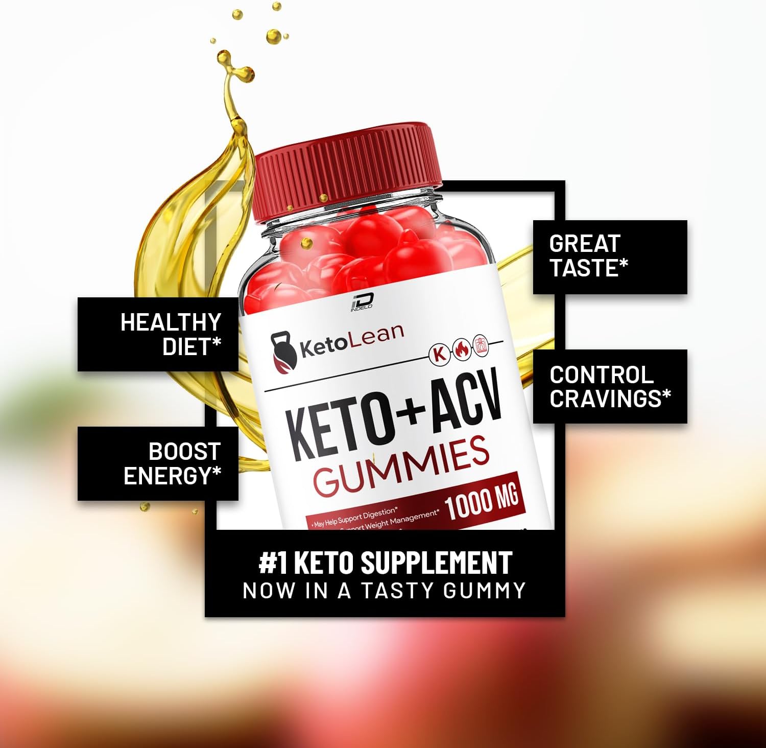 KetoLean + ACV Gummies Supplement - Apple Cider Vinegar 1000MG, B12, Lean Keto Gummies - 5 Pack (300 Gummies)
