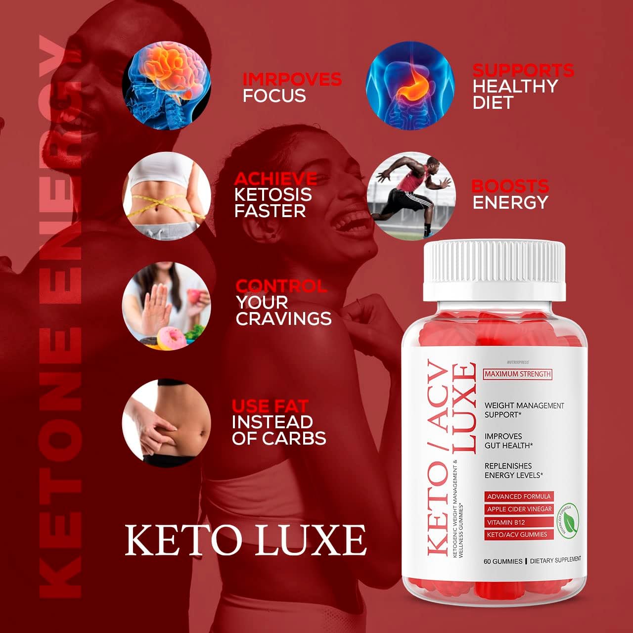 KetoLuxe Plus ACV Gummies - 2 Pack for Maximum Strength Keto Support - 60 Days Supply of Luxe Gummies
