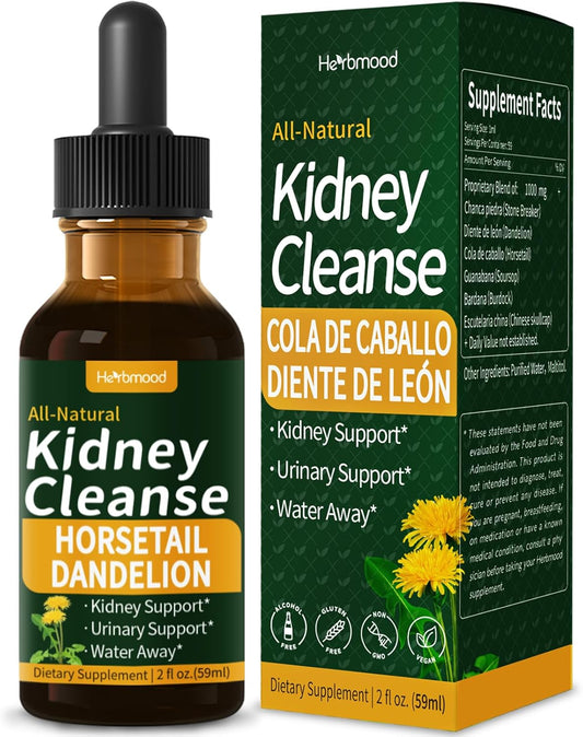 Kidney Cleanse Drops with Chanca Piedra, Horsetail, and Dandelion for Water Retention Relief - Herbal Extract Liquid Detox - 2oz