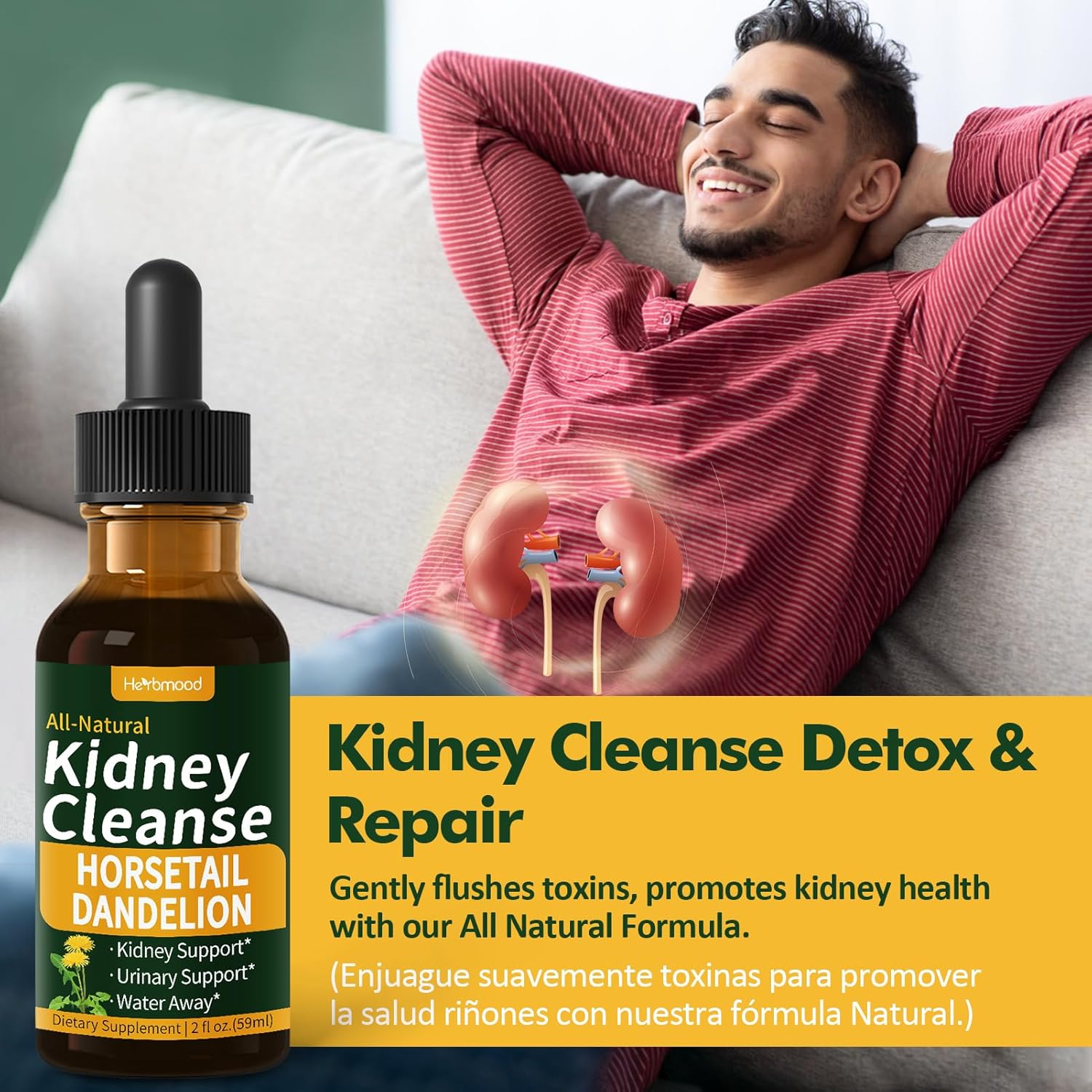 Kidney Cleanse Drops with Chanca Piedra, Horsetail, and Dandelion for Water Retention Relief - Herbal Extract Liquid Detox - 2oz