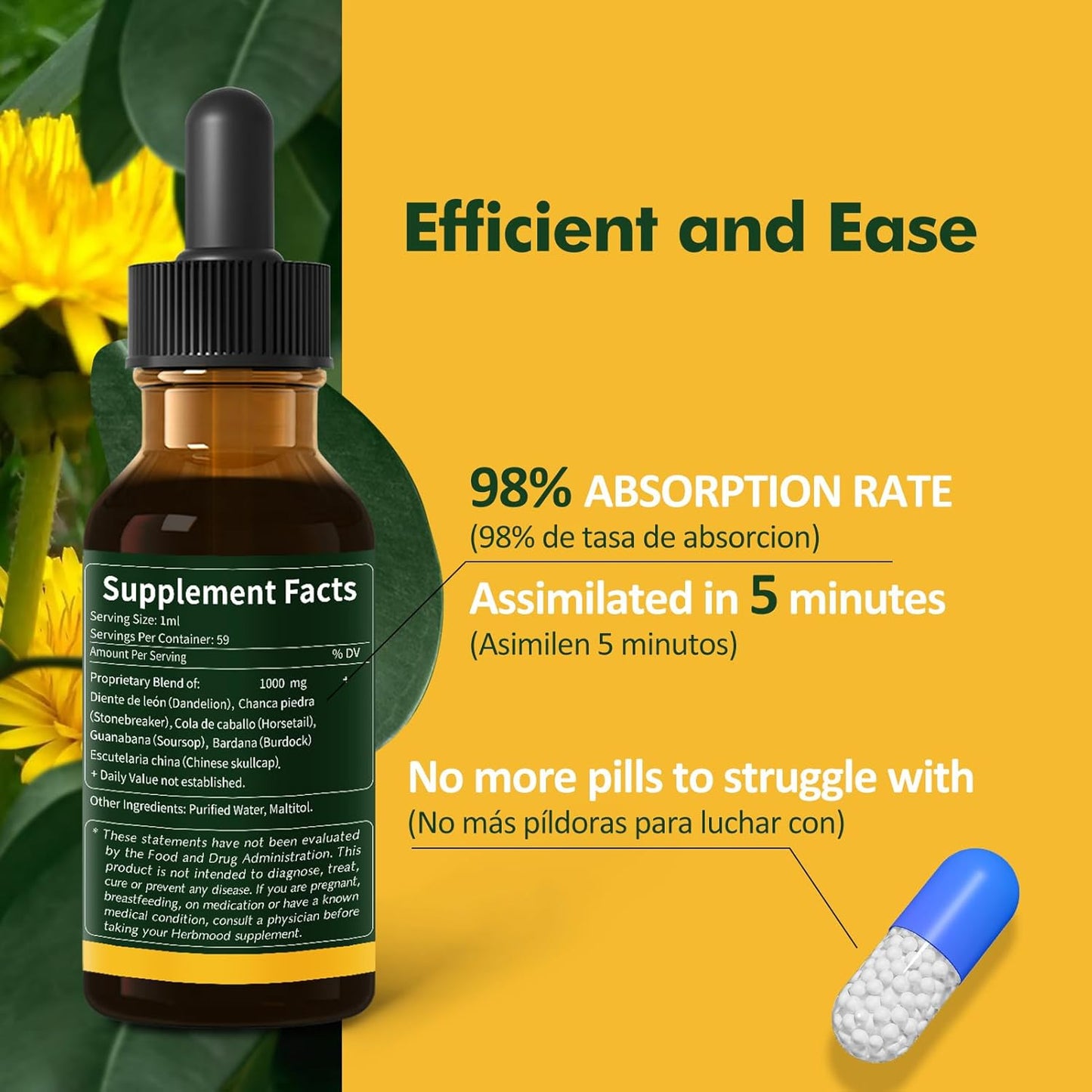 Kidney Cleanse Drops with Chanca Piedra, Horsetail, and Dandelion for Water Retention Relief - Herbal Extract Liquid Detox - 2oz