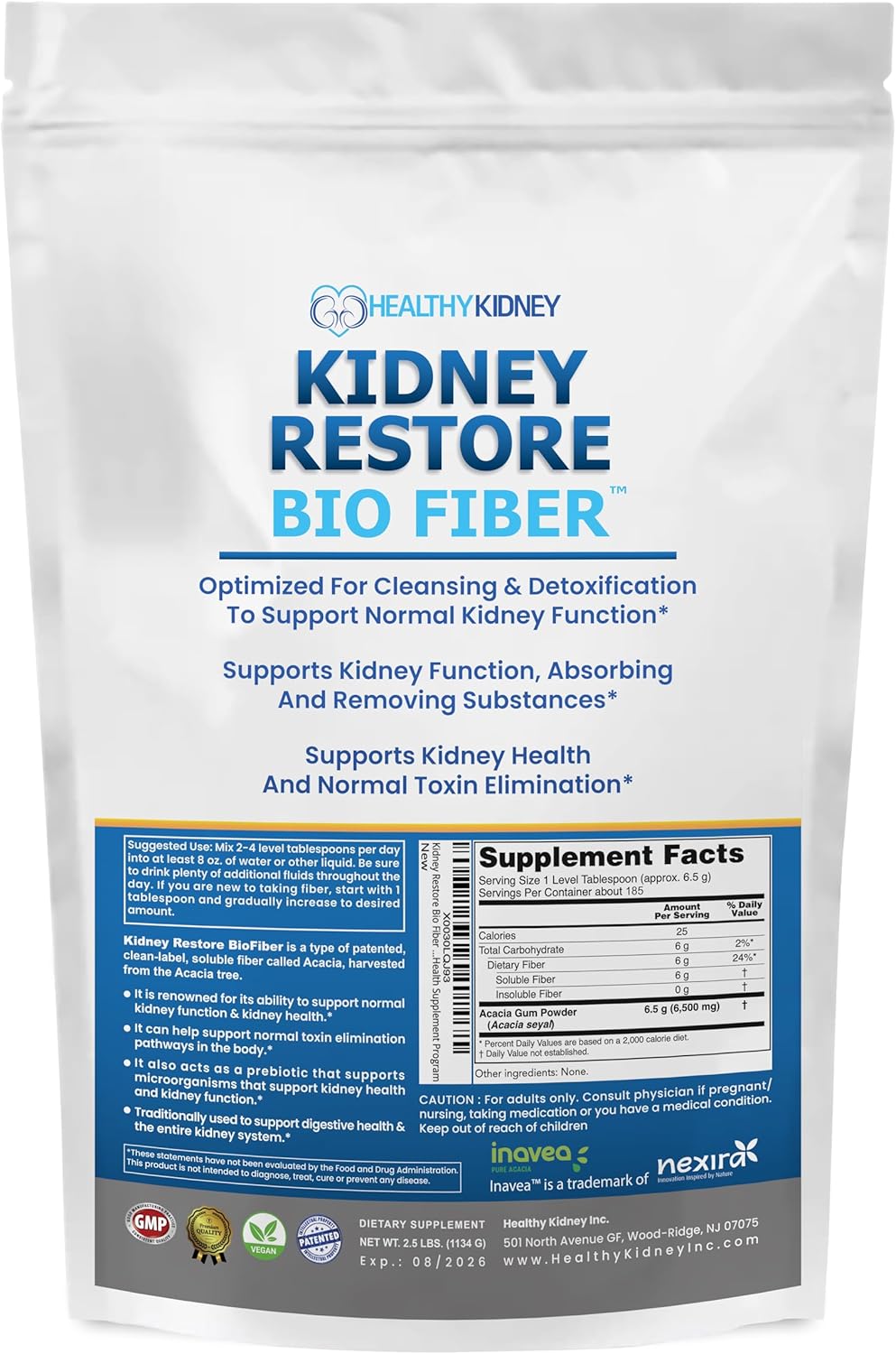 Kidney Restore 3 Pack with Natural Kidney Cleanse Capsules and Bio Fiber - Support Kidney Function, Detox & Repair - Restorative Kidney Support Supplement