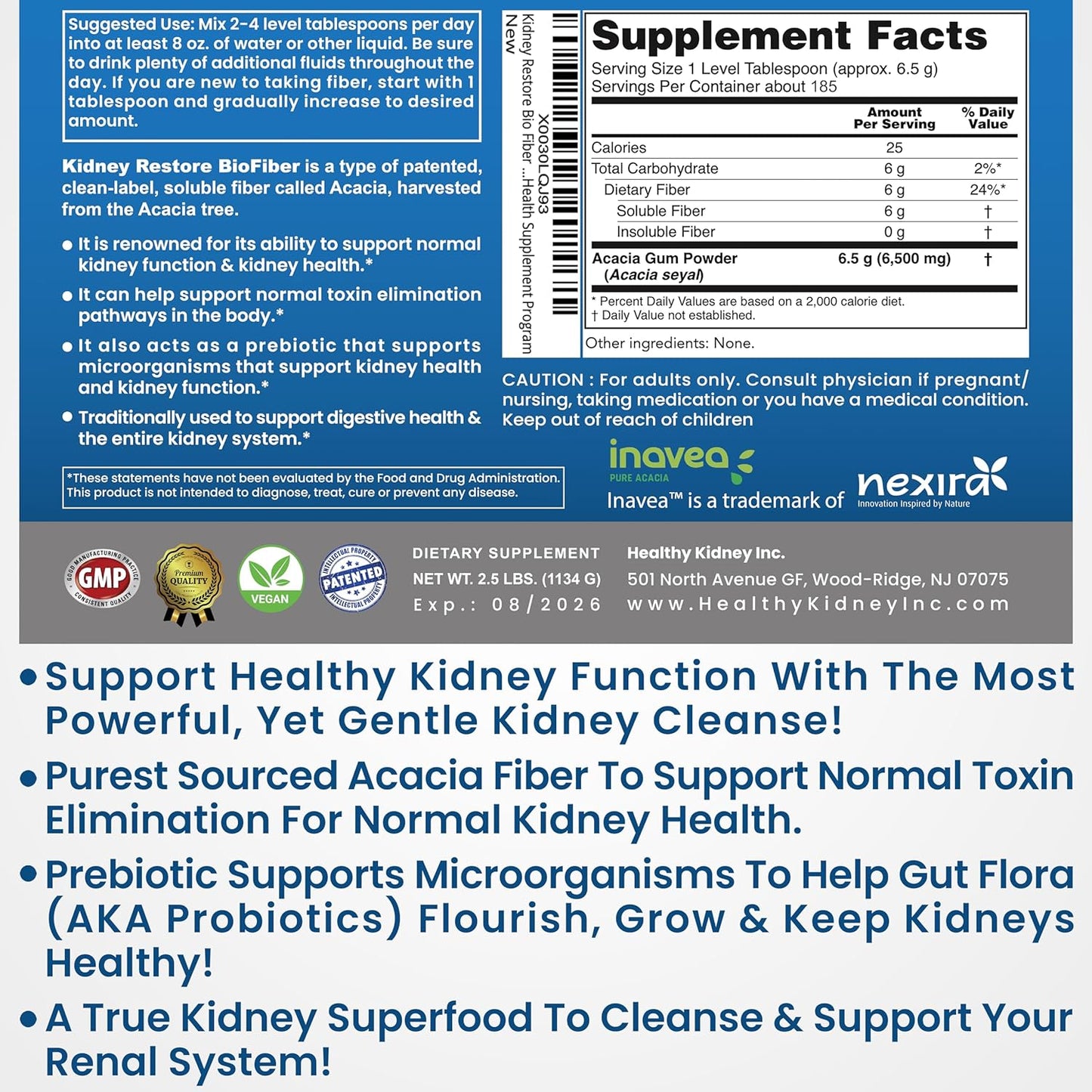 Kidney Restore 3 Pack with Natural Kidney Cleanse Capsules and Bio Fiber - Support Kidney Function, Detox & Repair - Restorative Kidney Support Supplement
