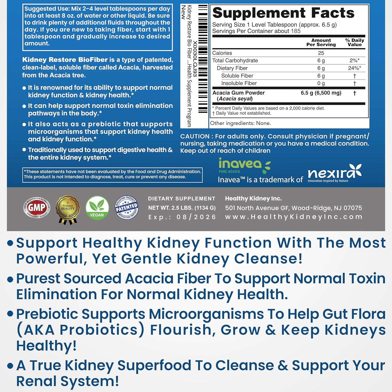 Kidney Restore 3 Pack with Natural Kidney Cleanse Capsules and Bio Fiber - Support Kidney Function, Detox & Repair - Restorative Kidney Support Supplement