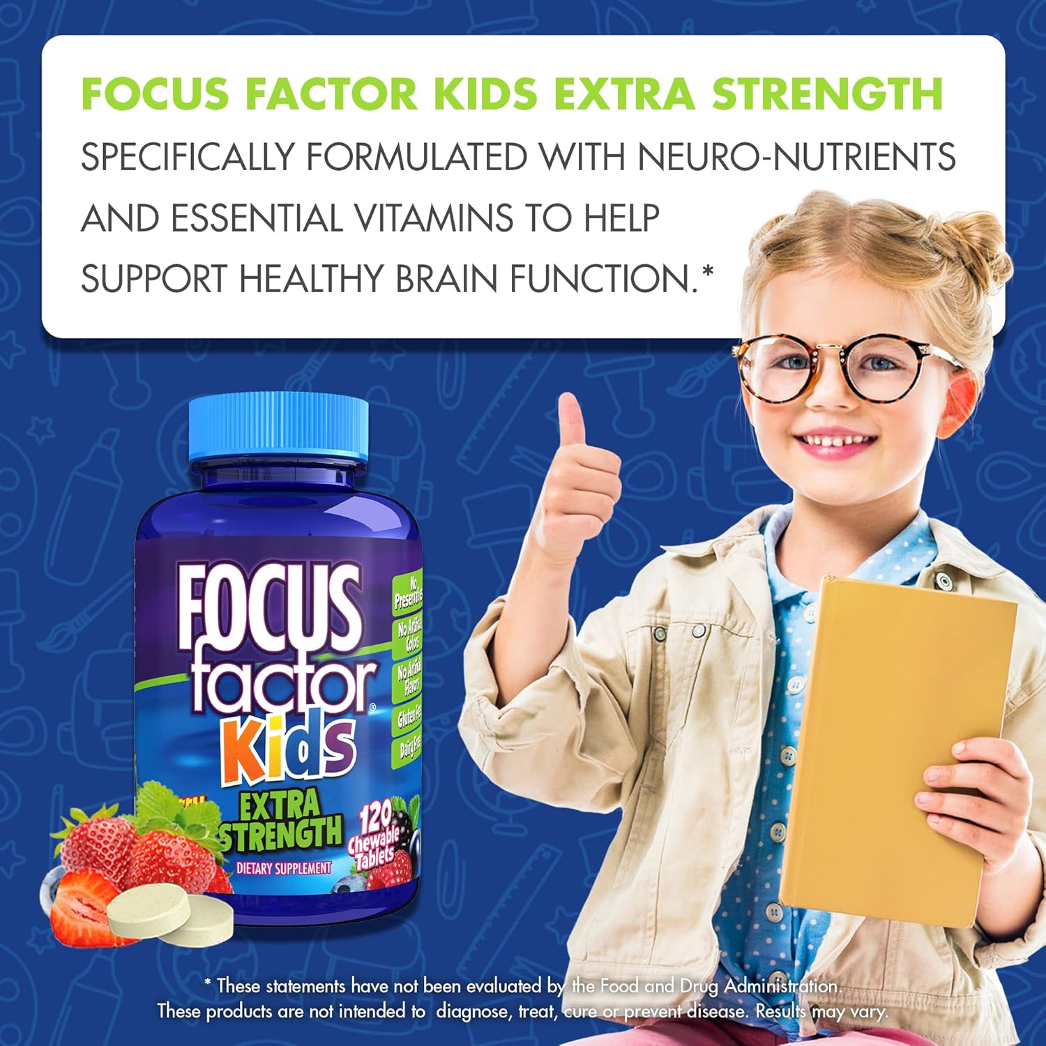 Kids Brain Health & Calm Support Combo: Focus Factor Extra Strength Chewables + OLLY Chillax Chews, 50 Count
