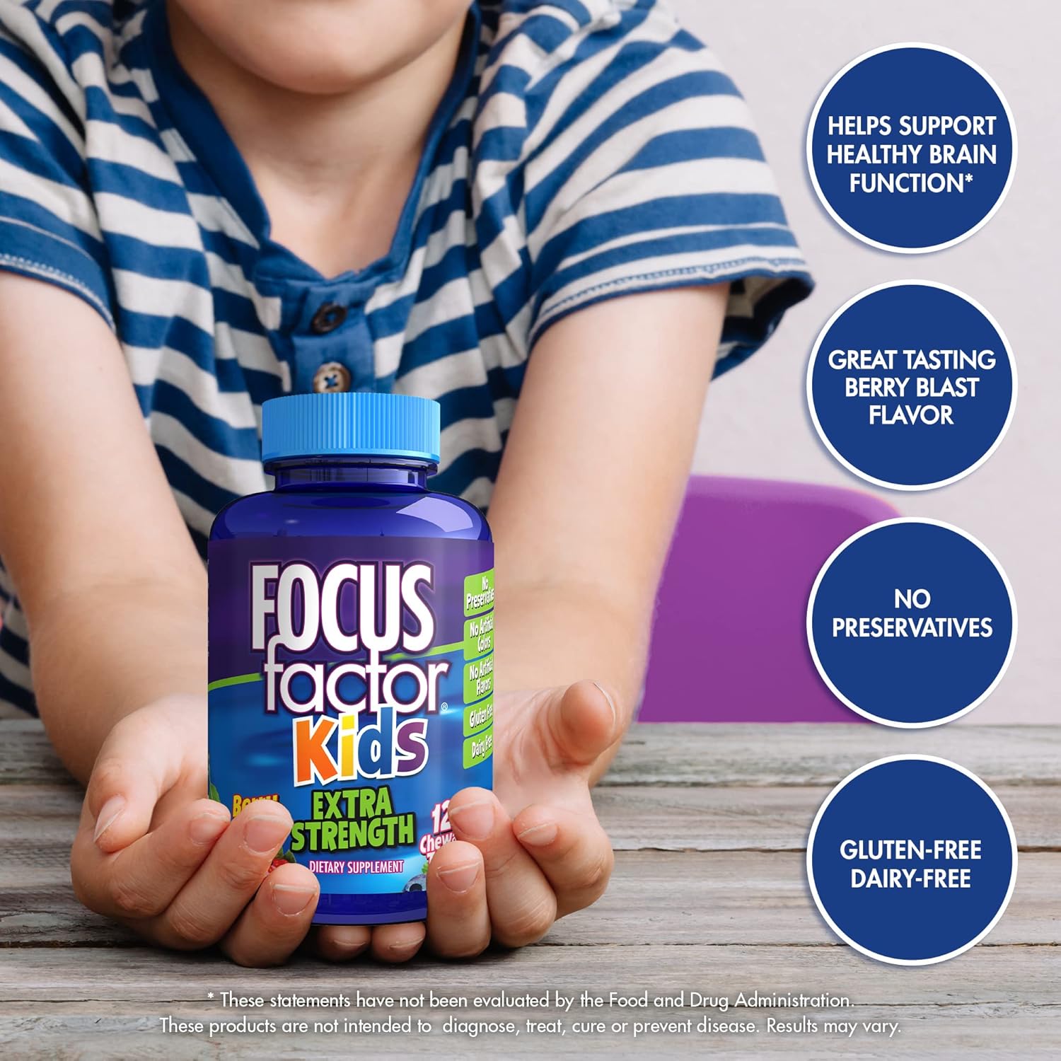 Kids Brain Health & Calm Support Combo: Focus Factor Extra Strength Chewables + OLLY Chillax Chews, 50 Count
