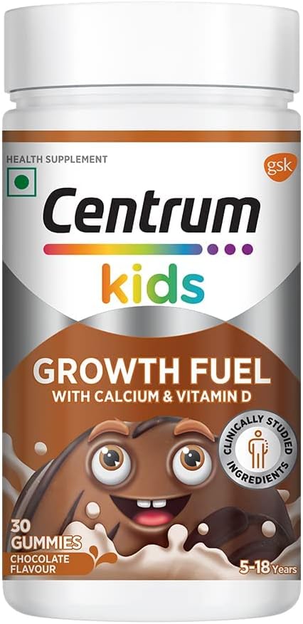 Kids Growth Gummies with Calcium & Vitamin D for Strong Bones - 30 Count | Supports Overall Growth | 100% Vegetarian | Top Multivitamin