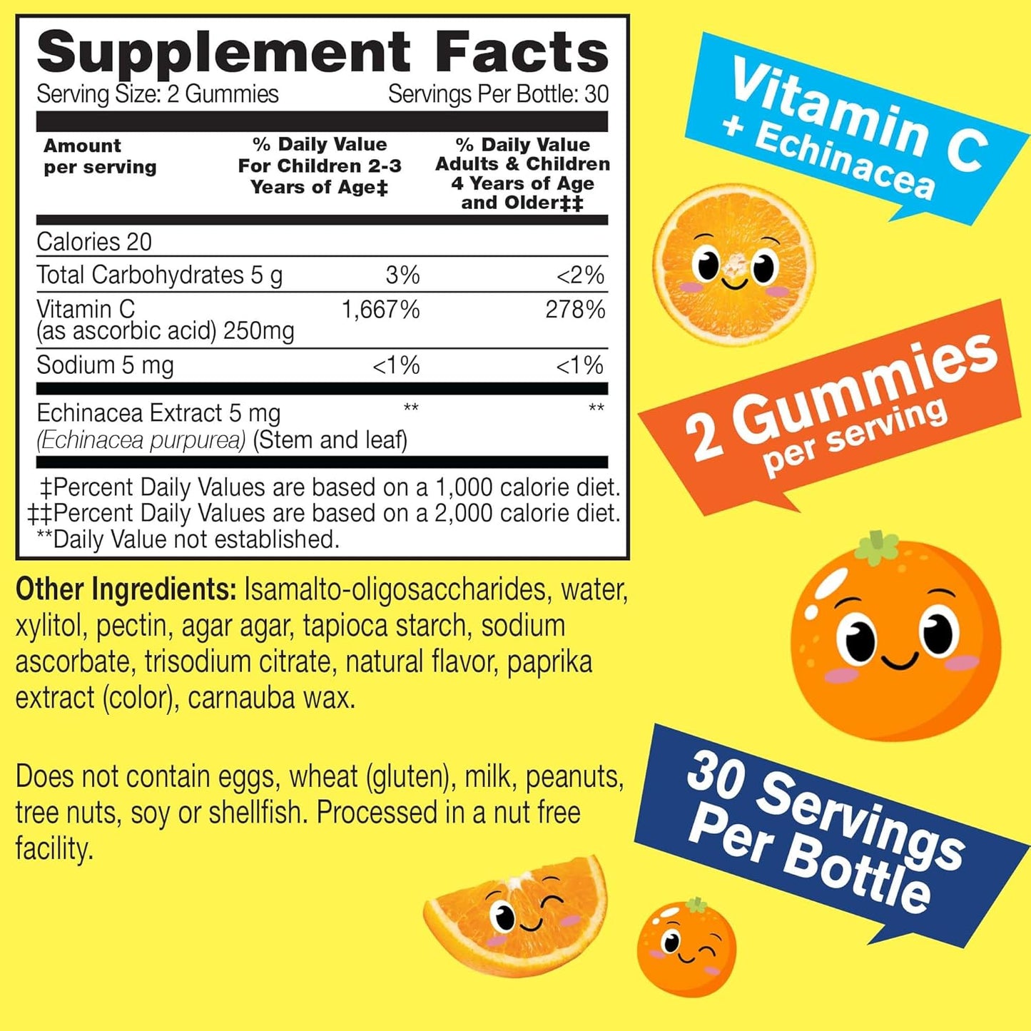 Kids Immune Support Gummies with Echinacea & Vitamin C - 60 Count, Orange Flavor, Sugar-Free