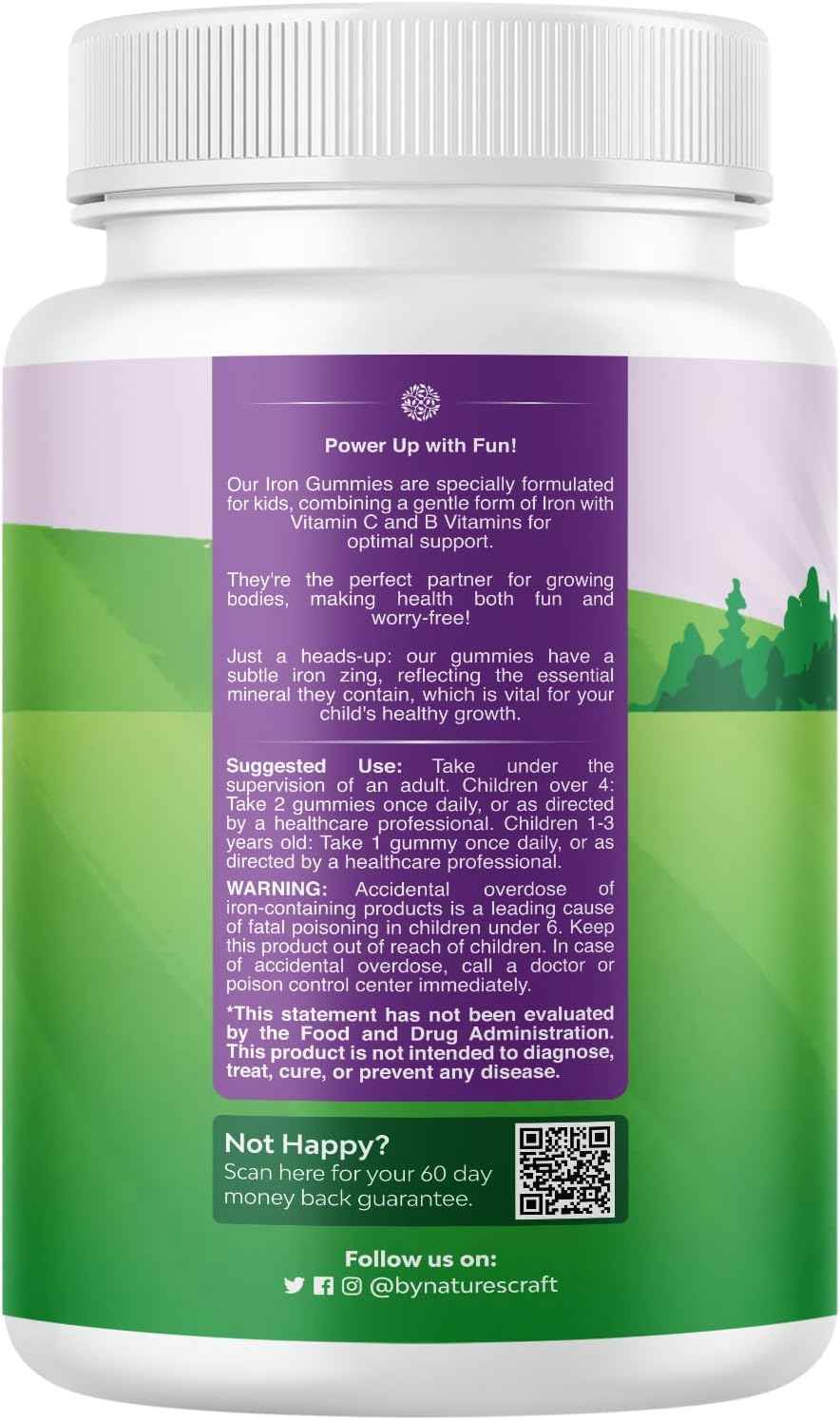 Kids Iron Gummies - Blood Builder Iron Supplements for Kids with Gentle for Stronger Immunity & Energy - Vitamin B12, Folate & Vitamin C Gummies - Vegan, GMO & Gluten Free for Toddlers - 60 Count