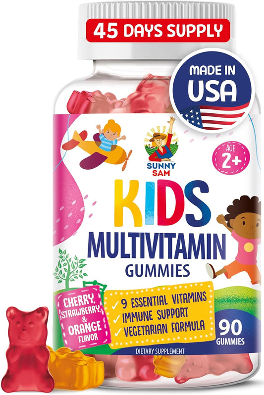 Kids Multivitamin Gummies - 90 Chewable Vitamins with 14 Essential Nutrients - Daily Supplement for Ages 2+ - Includes Vitamin A, C, D, E, B6, B12, Zinc, Biotin - Vegetarian Formula