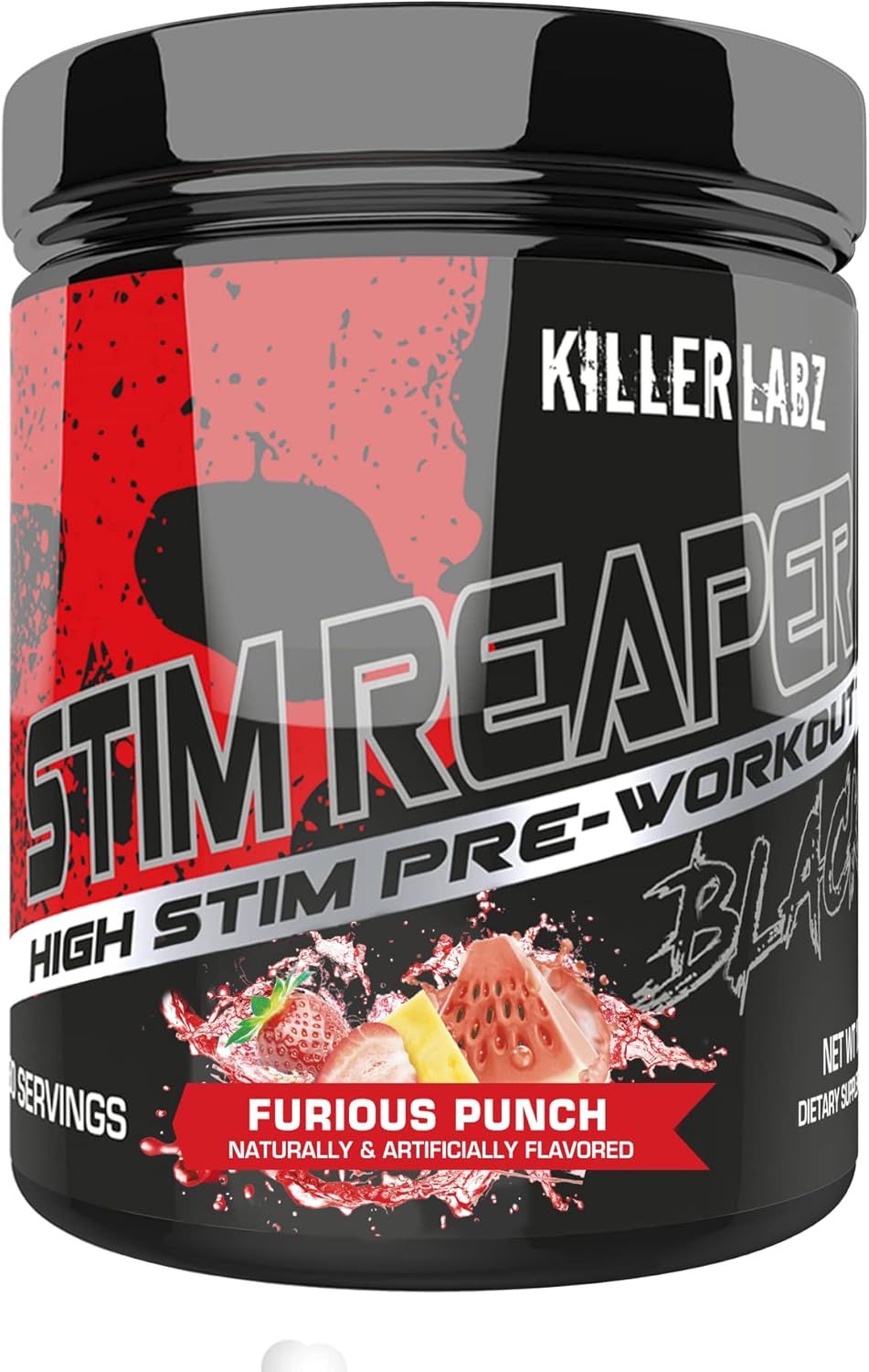 KILLER LABZ Stim Reaper Black Pre-Workout Powder - High Stimulant with Extreme Energy & Focus - 30 Servings - Long Lasting Euphoria & Muscle Pumps - Furious Punch Flavor