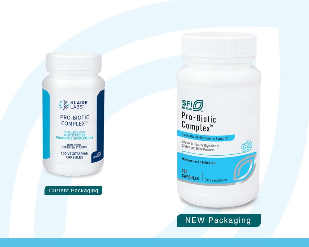 Klaire Labs Probiotic Complex - 5 Billion CFU Intestinal Support for Men & Women, Lactobacillus acidophilus & Bifidobacterium bifidum, Hypoallergenic, Dairy-Free - 100 Capsules
