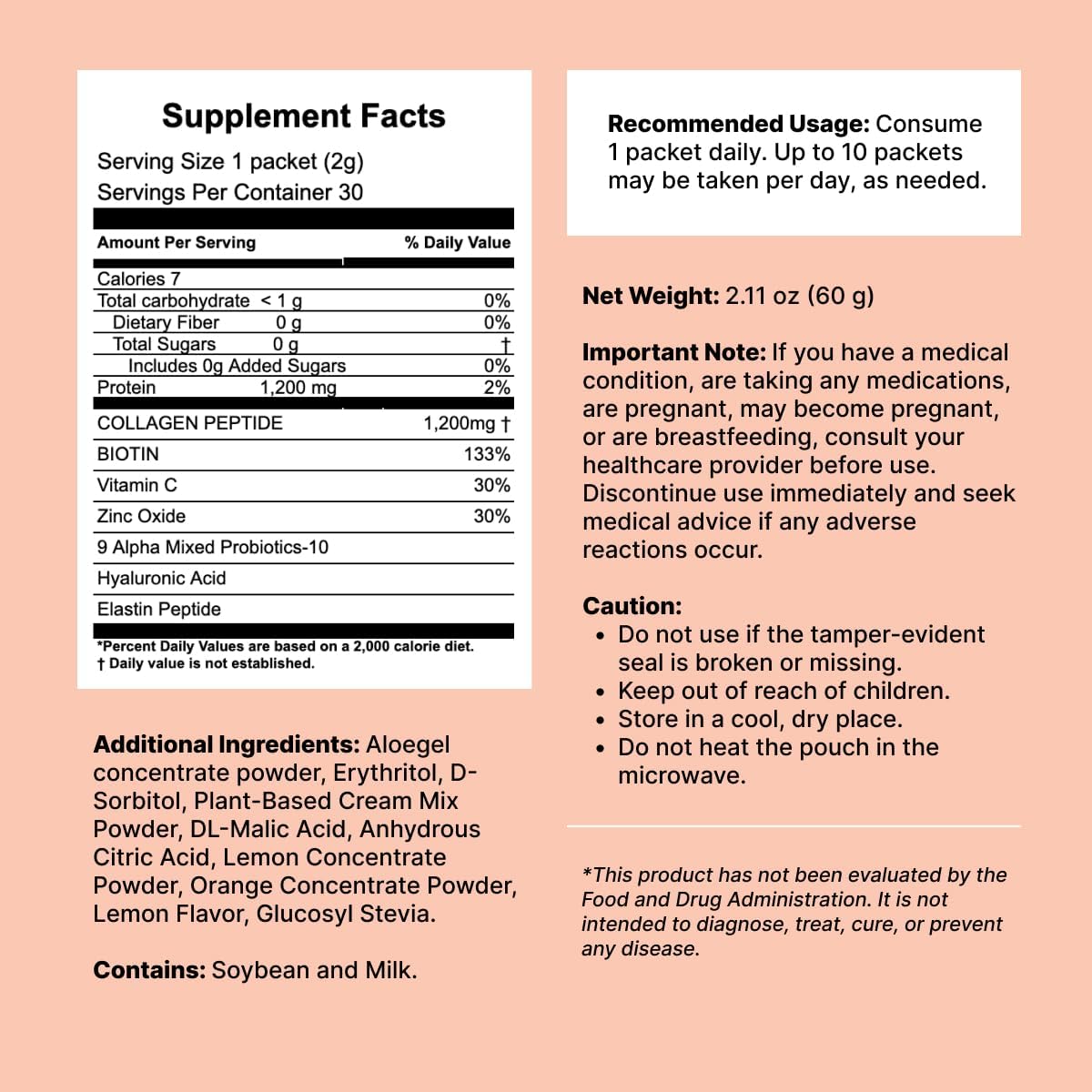 KOCO200 IMCOKE Collagen Powder with Biotin for Skin, Hair & Nails, Ultra-Low Molecular Weight, 30 Sticks, Korean Made