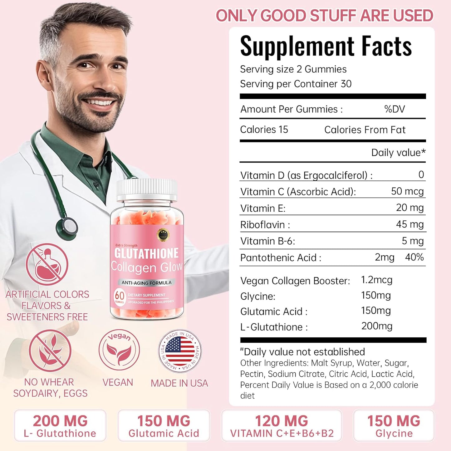 Korean Glutathione Collagen Glow Gummies for Dark Spots - Organic Anti-Aging Skin Care (60/120Pcs)