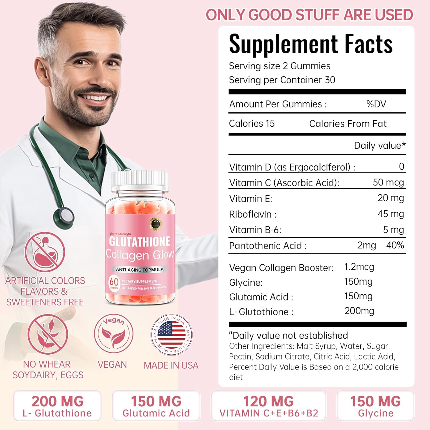 Korean Glutathione Collagen Glow Gummies for Dark Spots - Organic Anti-Aging Skin Care (60/120Pcs)